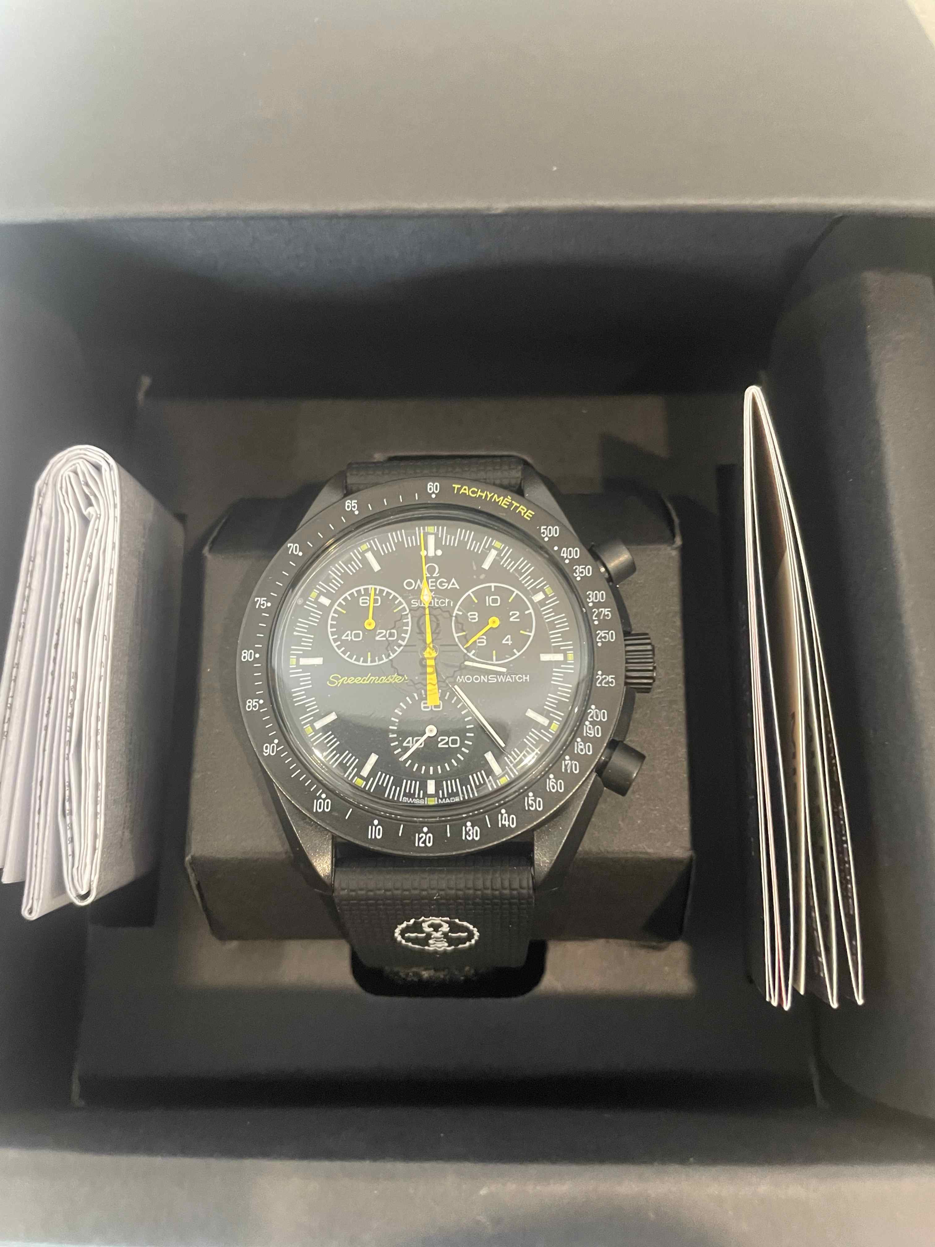 Nwot Omega X Swatch Moonswatch Speedmaster Mission To Mercury Black Men's Watch